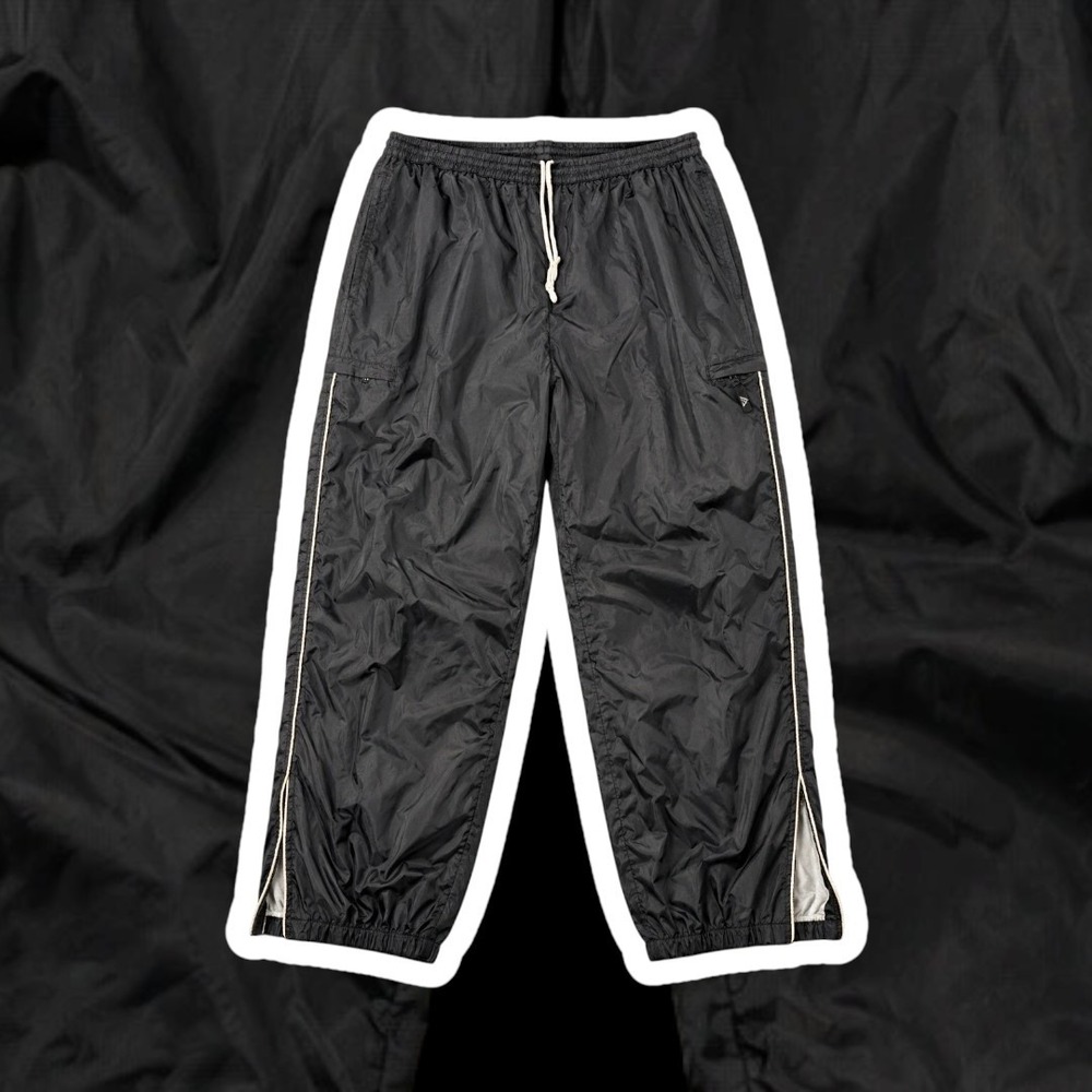 Vintage Athletic Works Track Pants Mens Large Black Nylon Lined Cargo Zipper Leg